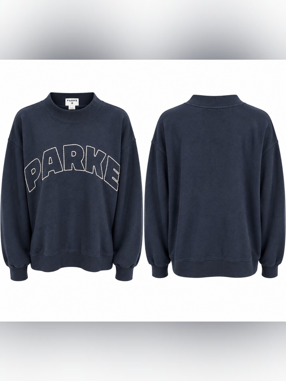 NWT Parke x Target Navy Blue Mockneck Logo Sweatshirt L/XL Collegiate Preppy